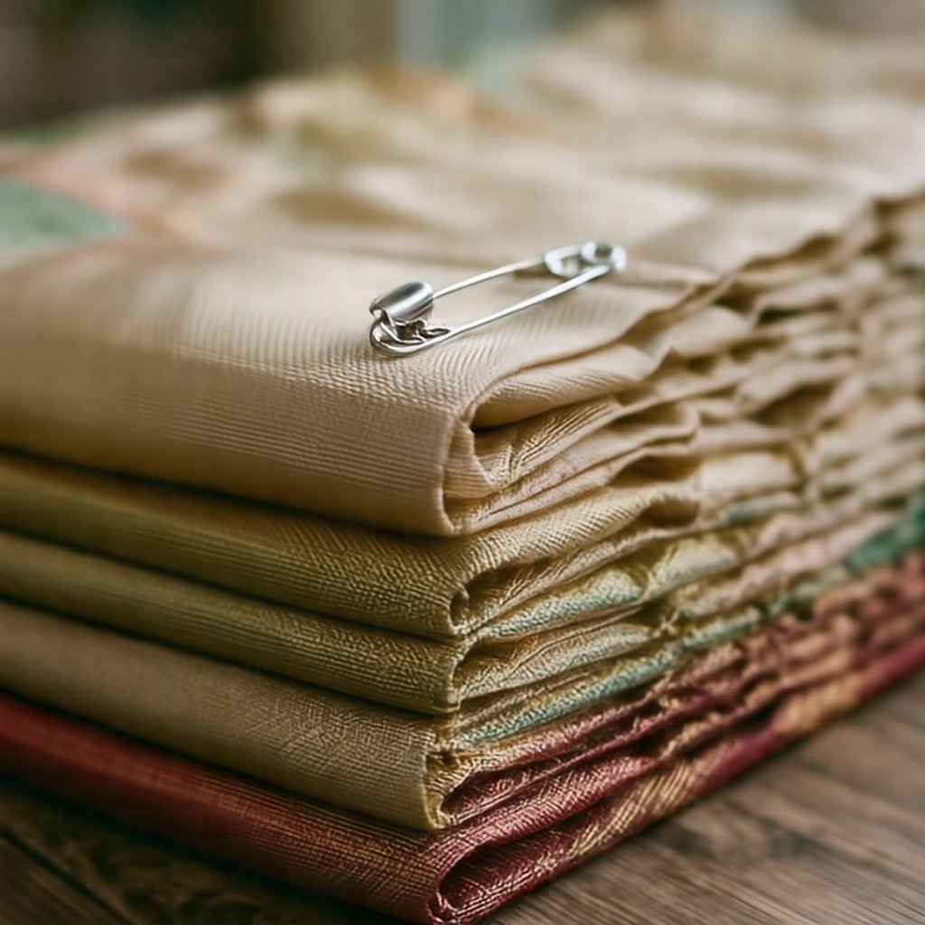 Freshly pressed saree pleats, pinned and ready